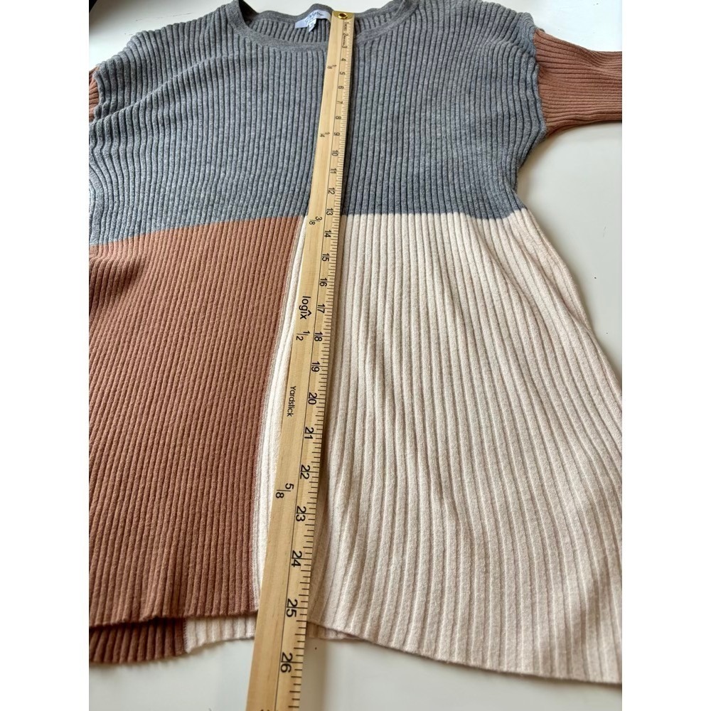 Polagram Colorblock Ribbed Knit Sweater Tunic 1XL Cabin Cozy Brown Long Sleeve - Picture 5 of 9